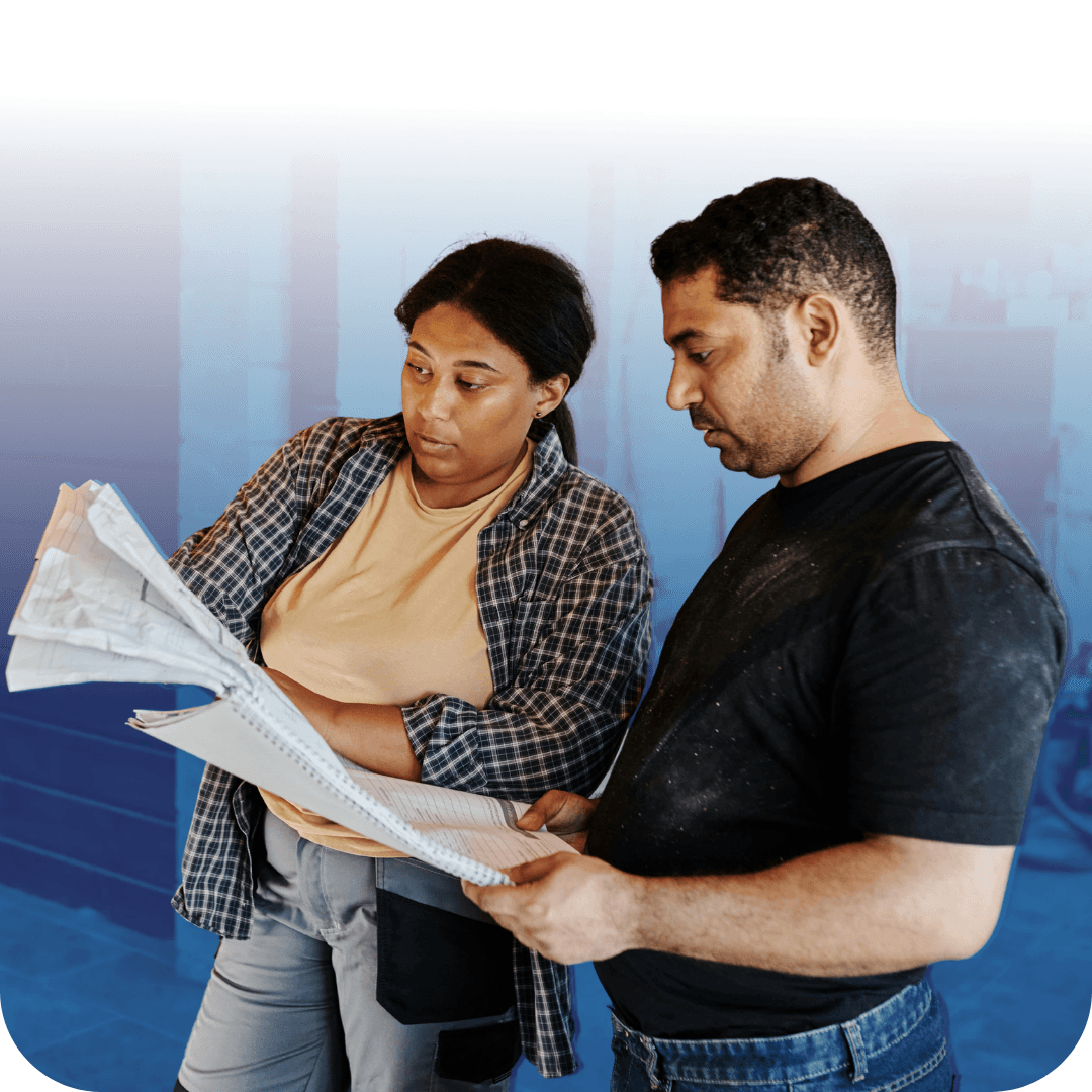 Contractors reviewing project plans